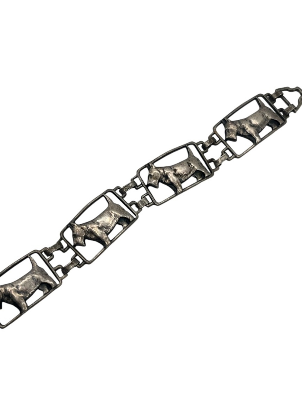 JMF Co Scottie Scottish terrier dog sterling silver link bracelet Mid Century